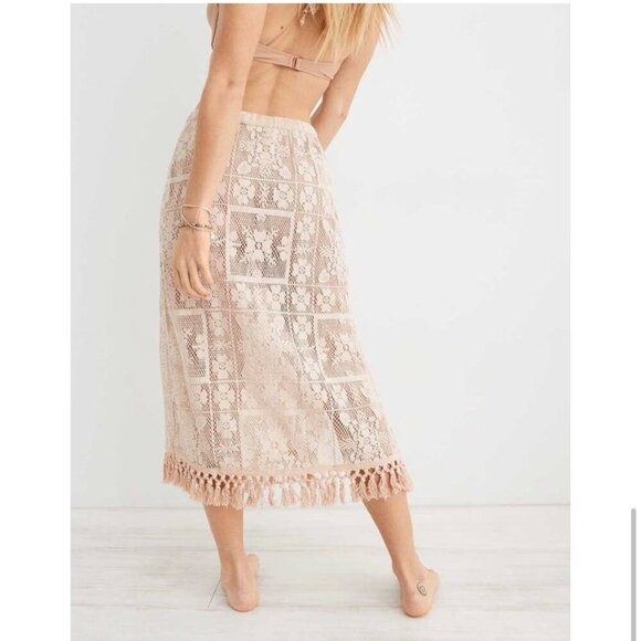 Aerie Patchwork Cream Floral Lace Swim Coverup Skirt Woman's XS - Picture 2 of 10